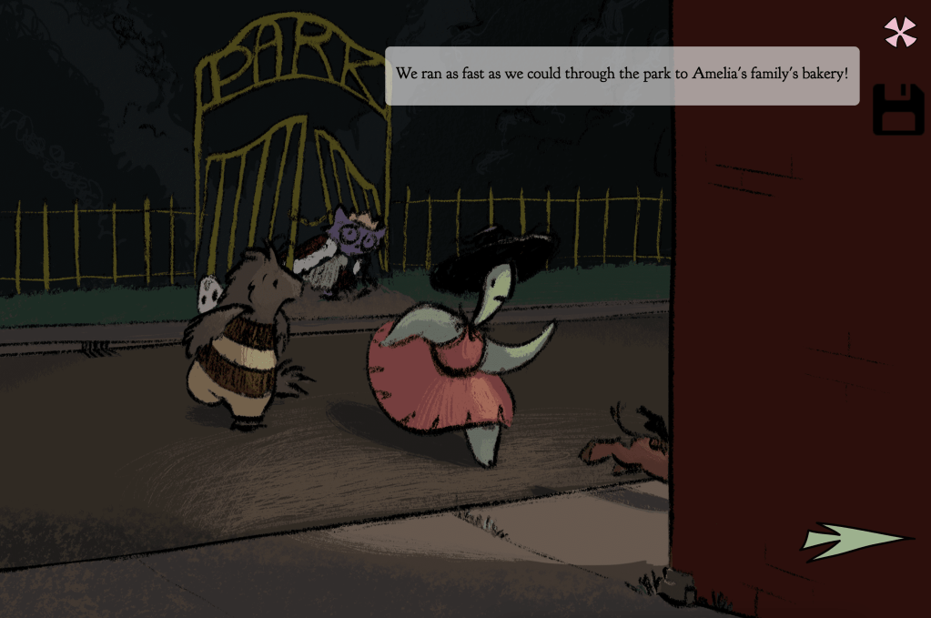 The kids run out of the park without their candy buckets